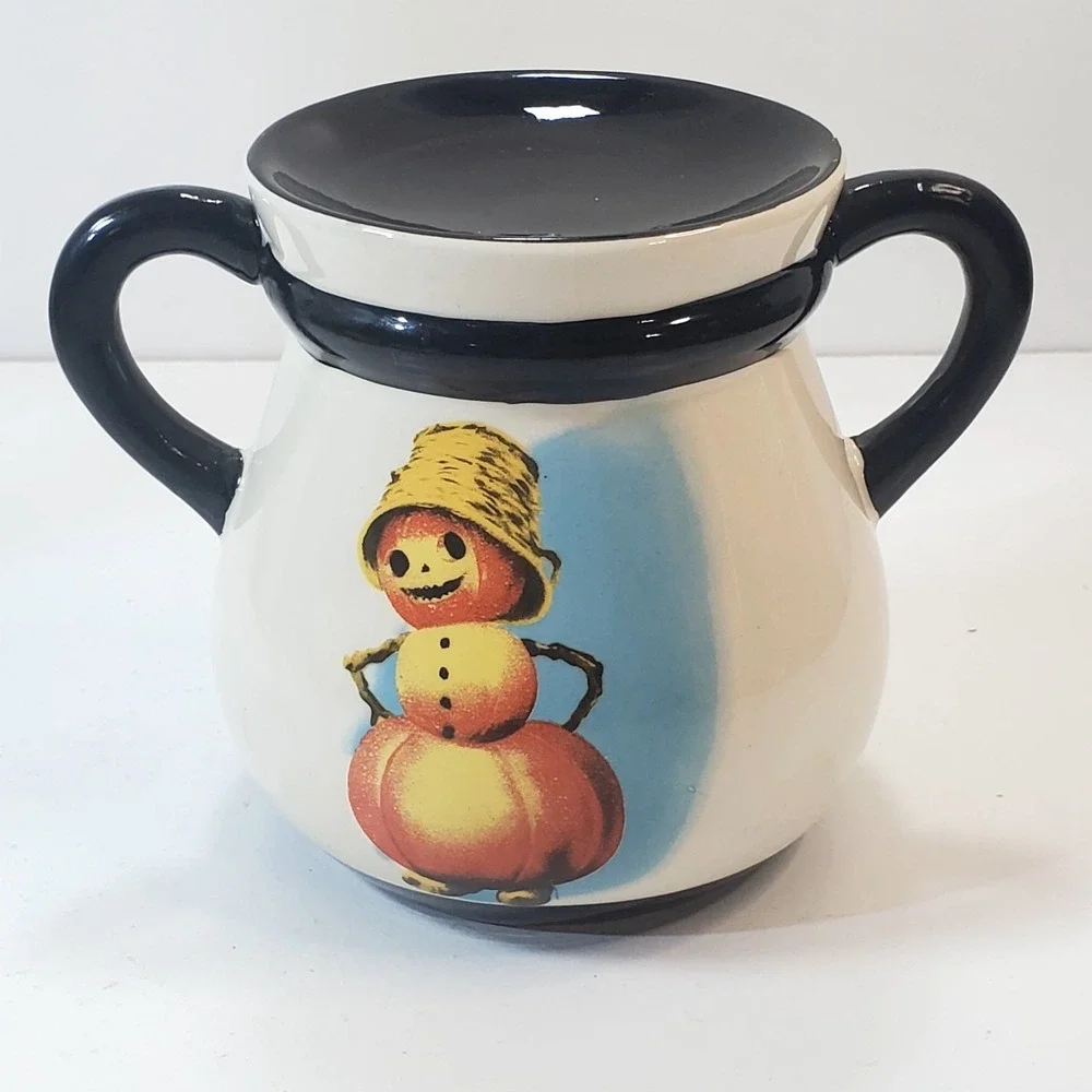 Victorian Trading Co Ceramic Tart Warmer Pumpkin Man Basket Hat Halloween Decor